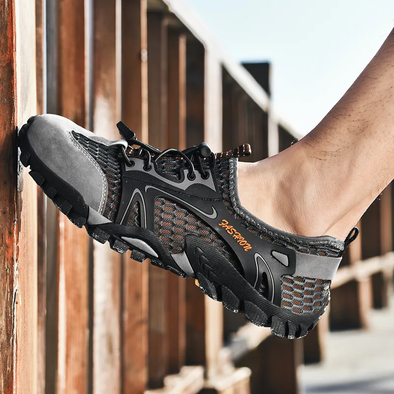 2021 Luxury Brand Mesh Shoes Men Non-slip Hiking Shoes Lace Up Camping Light Man Trekking Shoes Zapatos Hombre Big Size 48