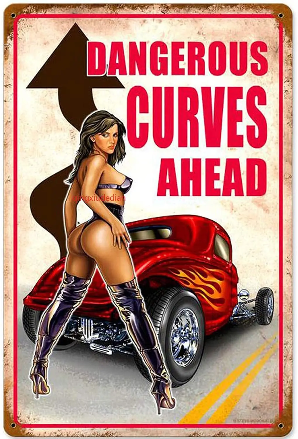 

Maizeco Dangerous Curves Metal Tin Signs 8 x 12 Inch Plaque Poster Wall Decor Sign Personalized for Coffee Pub Man Cave