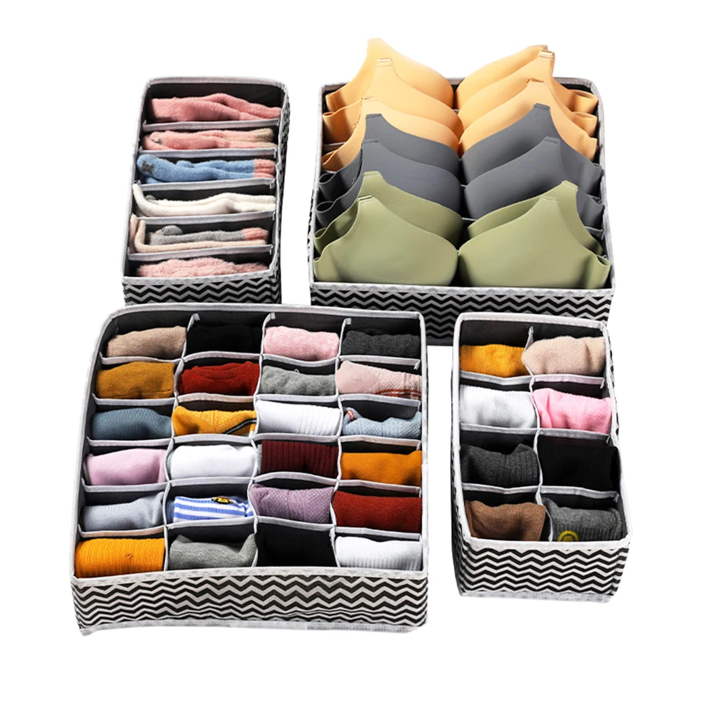 

4PCS Foldable Underwear Organizer Storage Boxes Home Cabinet Drawer Closet Dividers Boxes for Bra Underwear Socks Ties Storage