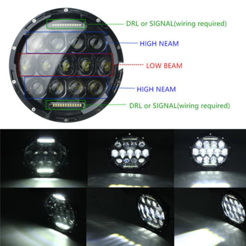 Светодиодная фара 7 дюймов Круглый дальний и ближний свет 12 В 24 постоянного тока