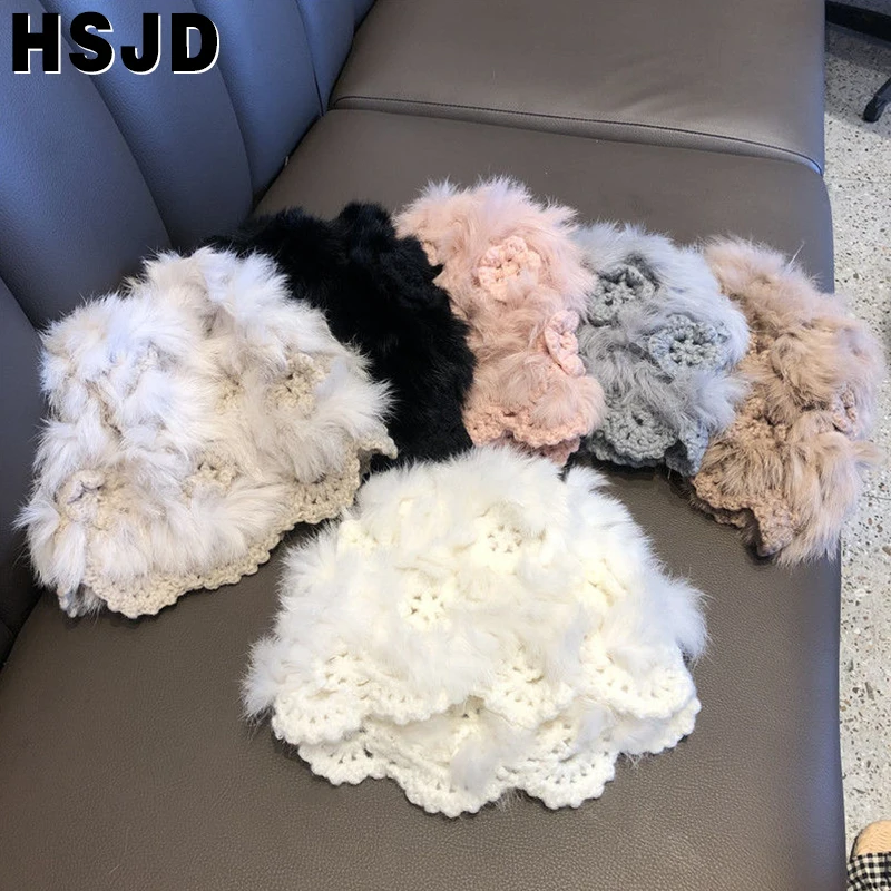 

winter woman hat Fur Knitting Flower Beanies Hat Soft Handmade Crochet Skullies Beanies Warm Winter Hats For Women Fashion Girls