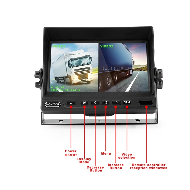 

7 Inch Hd Car Monitor Front Rear View Camera Waterproof for Excavator Harvester Truck
