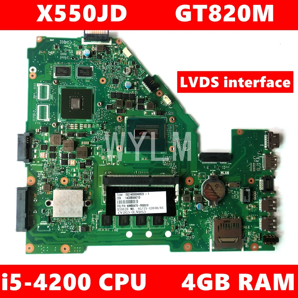 Материнская плата X550JD MB._ 4G/i5 4200HQ AS GT820M/2 ГБ для Asus X550JK FX50J X550J A550J X550JF тест на
