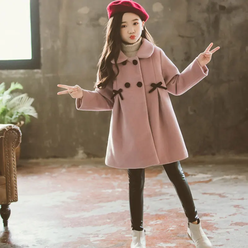Детские куртки для девочек зимнее шерстяное пальто подростков осенняя куртка