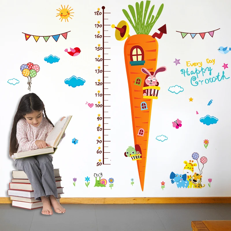 

Carrot Height Measuring Wall Stickers DIY Cartoon Animal Stickers for Kids Room Baby Bedroom Nursery Home Decoration Mural Art