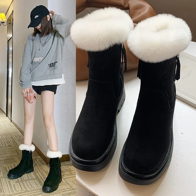

Winter Women's Boots Snow Boots Black Fashion Boots Warm Martin Boots Cute Square Root Thick Bottom Furry