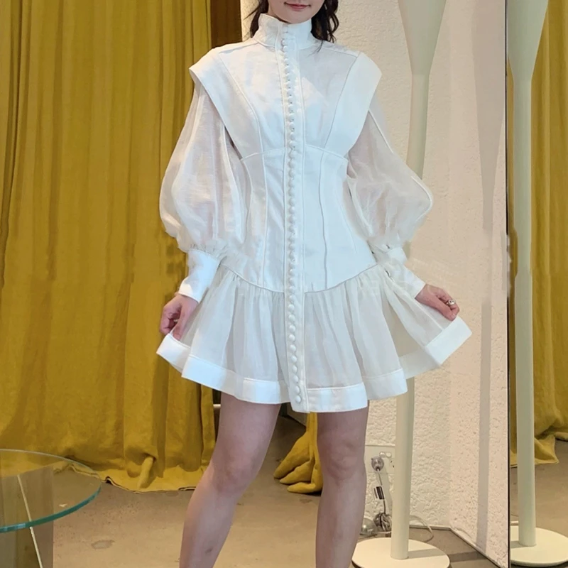 

2020 fall woman long sleeve white linen dresses