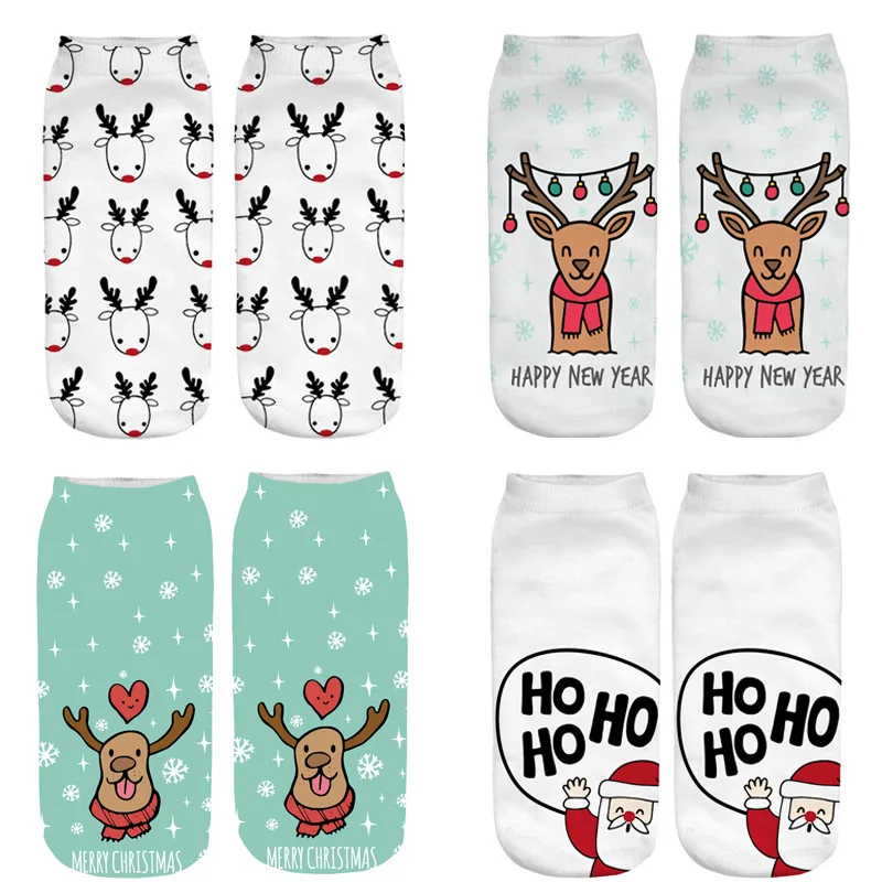 Рождественские носки с объемным рисунком для мужчин и женщин прямые короткие