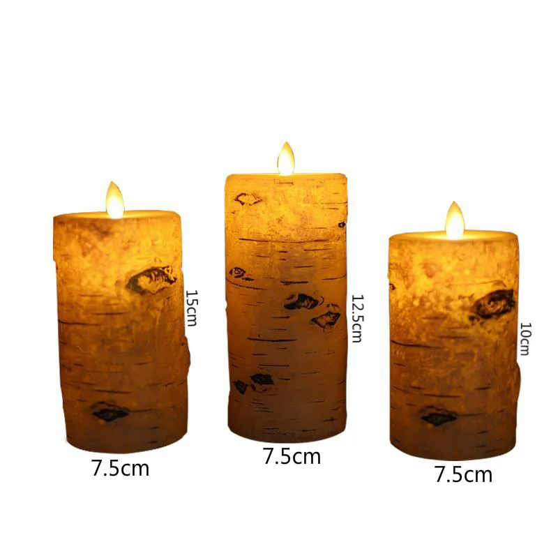 

Birch bark LED candle light. Simulation flame flashing candle tea light. Party birthday proposal decoration candle light