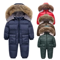 2021 new winter baby jumpsuit duck down jacket baby boys girls infant snowsuit real fur romper winter children thicken coats