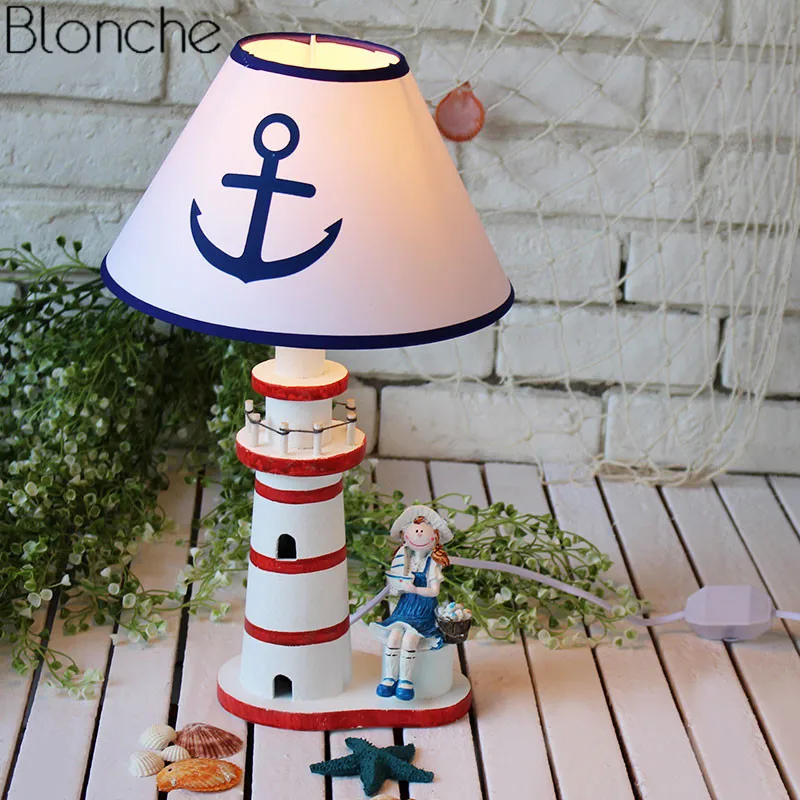 Mediterranean Style Table Lamp Lighthouse Desk Children Boys and Girls Bedside Study Reading Home Decoration | Освещение