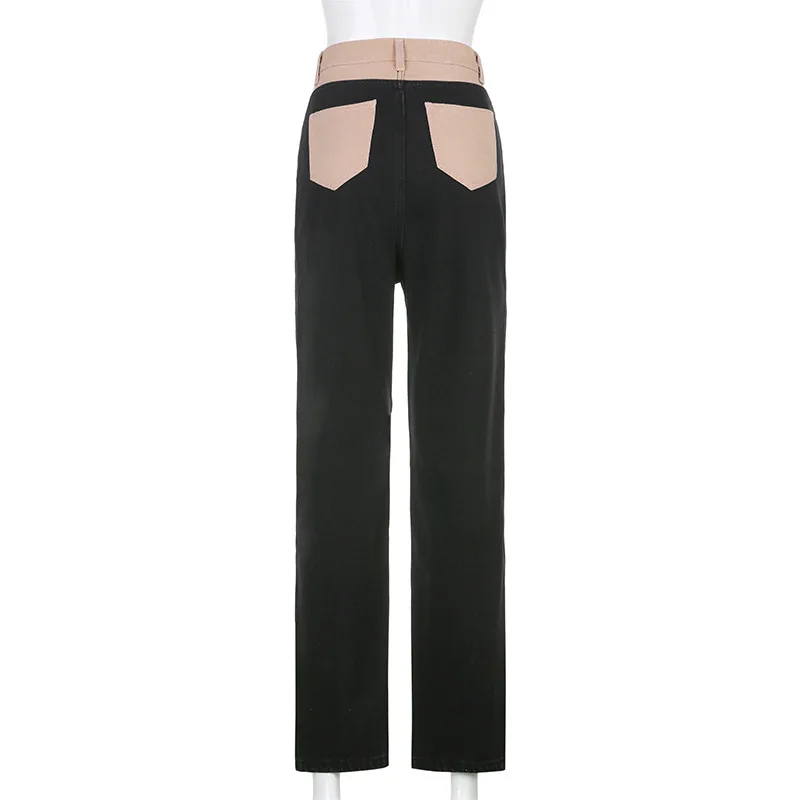 

Women Jeans High Waist Spring Pants for Female Fashion Straight Pants Elegant Patchwork Sexy Trousers Vintage Clothes Women 2020