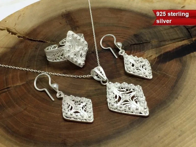 Женский набор из ожерелья стерлингового серебра 925 пробы с тройным ожерельем 1