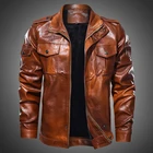 Модная мужская коричневая кожаная куртка, винтажная Стильная верхняя одежда, мужская осенне-зимняя мотоциклетная куртка, повседневное пальто большого размера 4XL