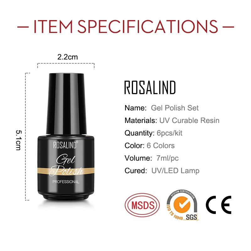 

ROSALIND Gel Polish Set 12pcs/set Hybrid Varnish UV Gel LED Semi Permanent All For Manicure Nail Art Gel Polish Manicure Set