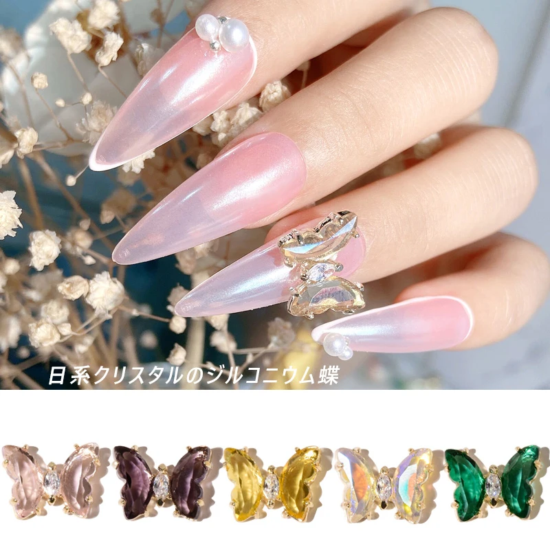 2 шт. блестящие с открытыми пальцами и кристальной бабочкой 3D нейл арта украшения