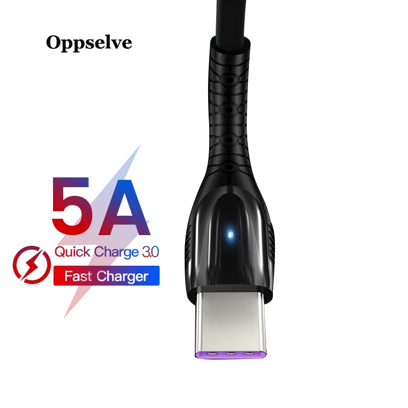 Светодиодный Тип usb C кабель для samsung Xiaomi Redmi Note 7 10 huawei 5A провод быстрой зарядки USB