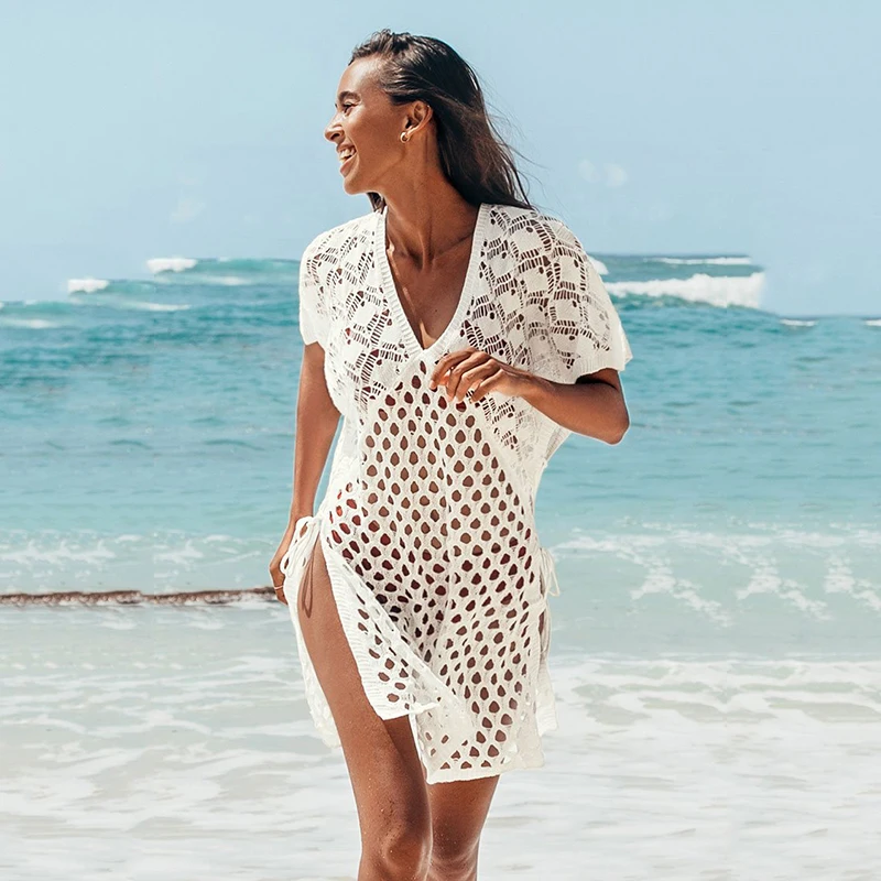 

Женское летнее солнцезащитное платье, однотонное белое/черное платье с V-образным вырезом и короткими рукавами для девушек, 2021