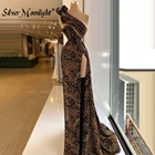 Женское вечернее платье, с леопардовым принтом, с высоким разрезом сбоку, с одним открытым плечом, со шлейфом, платье в арабском стиле, 2021