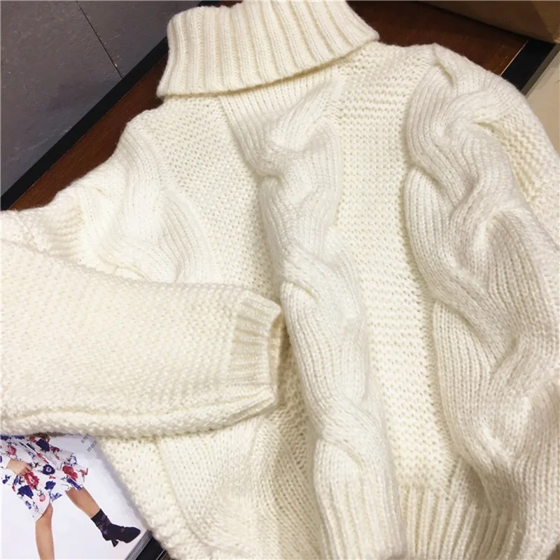 Повседневный женский свитер с высоким воротником вязаный пуловер длинным