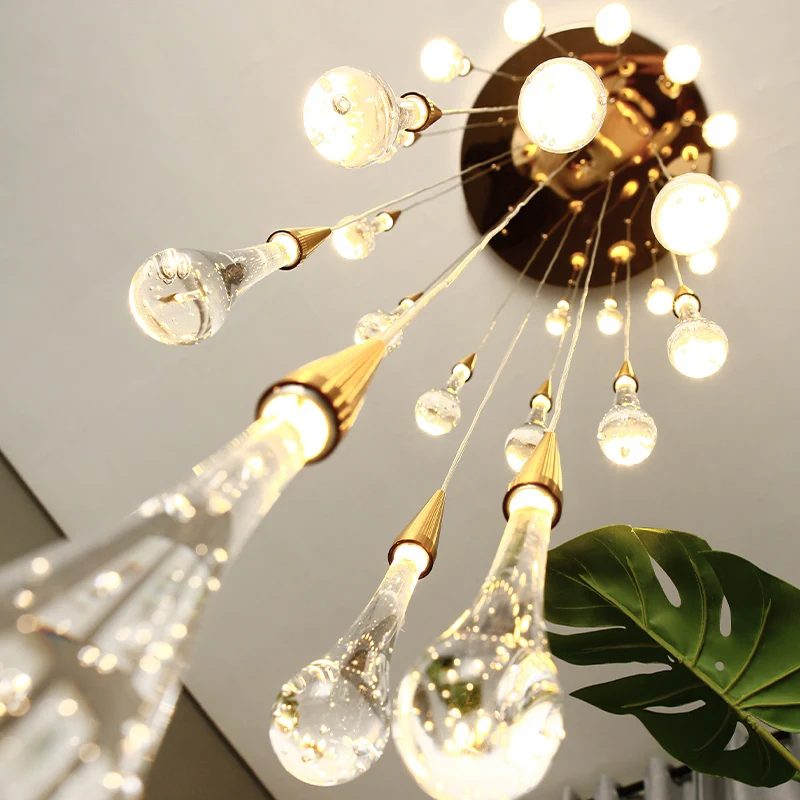 Золотой Хрустальный креативный подвесной светильник в виде капли воды роскошные