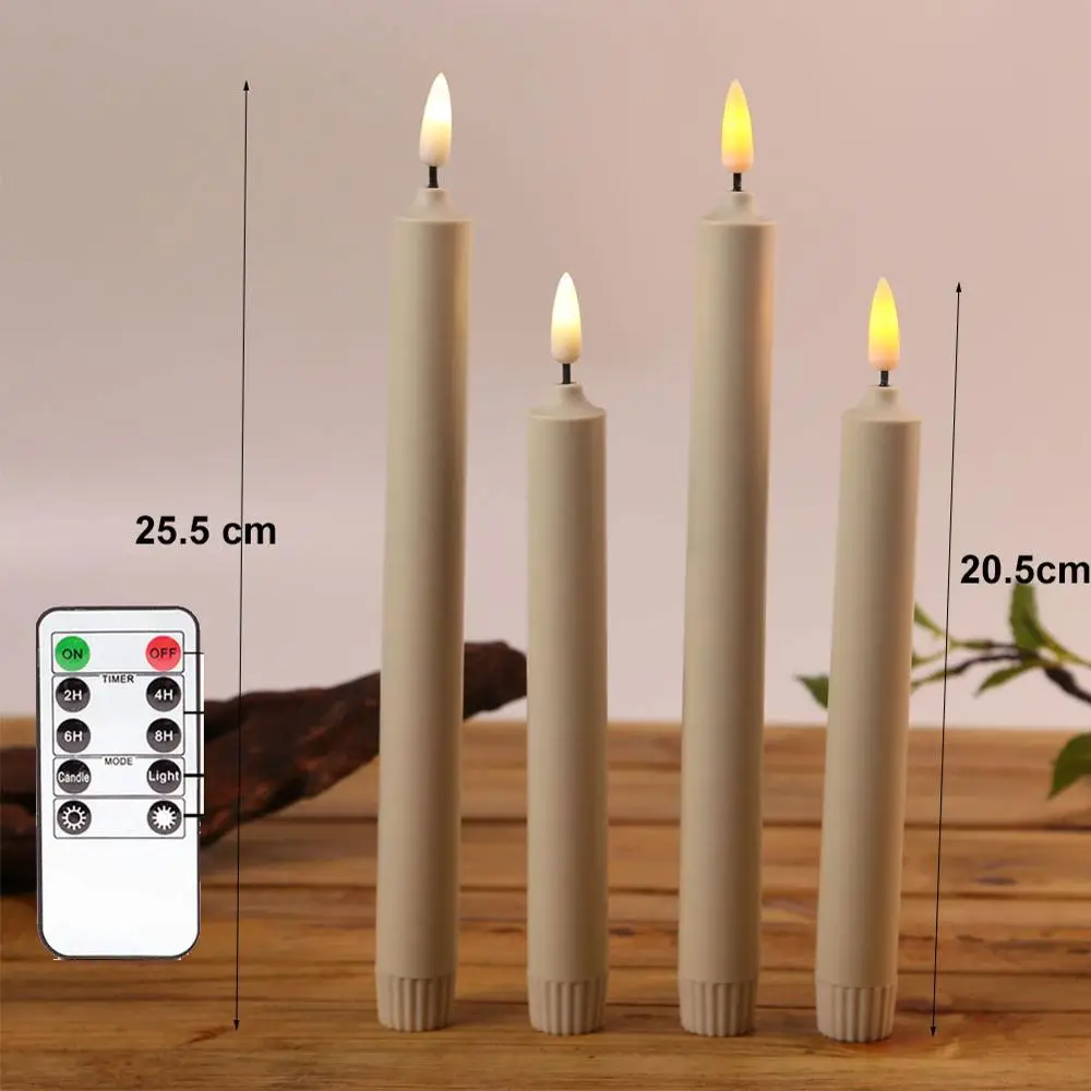 

Pack of 6 Yellow Flickering Remote LED Taper Candles,25.5 cm PLastic Timer Warm White Battery Operated Candlesticks