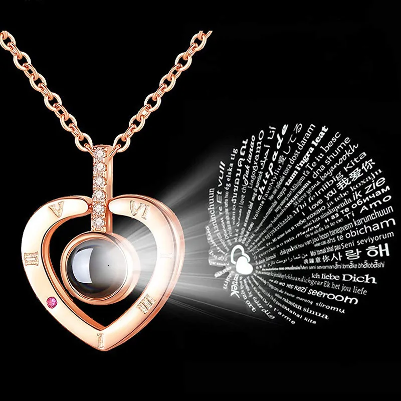 Новая Мода Сердце розовое золото серебро 100 языков I Love You проекция женская подвеска на цепочке S925 серебро свадебный подарок