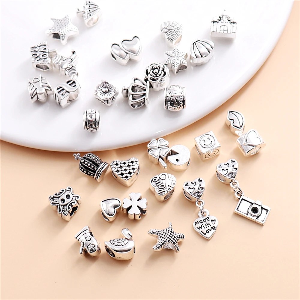 32PCS Fit Women's Pandora Charm Bracelet Silver Plated Bead Heart Camera Pendant Necklace DIY Jewelry Making | Украшения и