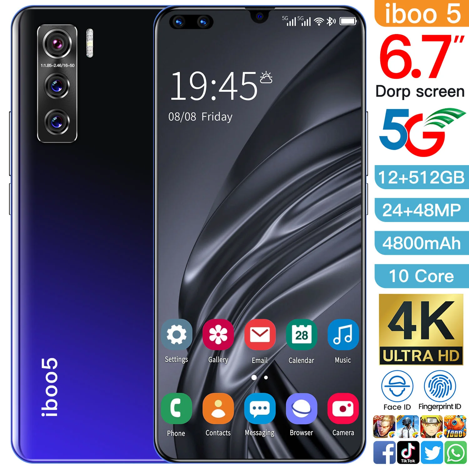 Cectdigi iboo 5 SmartPhone 6.7 Inch Android 10.0 Smartphone 12GB RAM 512GB ROM Dual Sim Unlocked 4800mAh 4G/5G Mobile Phone | Мобильные