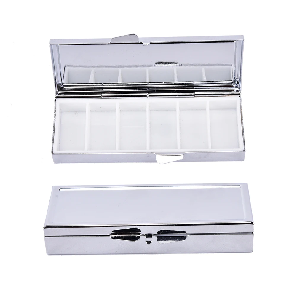 

1Pc 6 Grids Rectangle Pill Boxes Metal Pill Container Mini Portable Travel Case