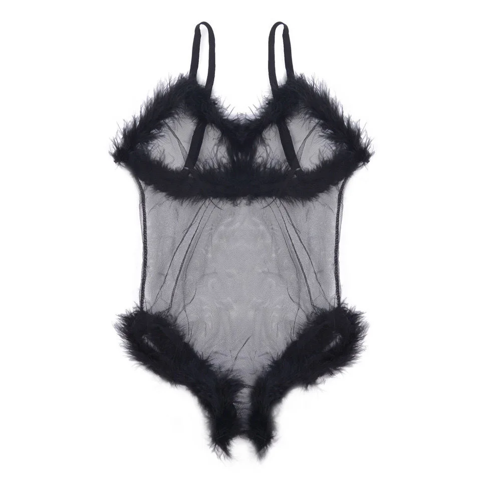 

Sexy sling net gauze perspective jumpsuit feather uniform temptation sexy provocative perspective temptation passionate maid
