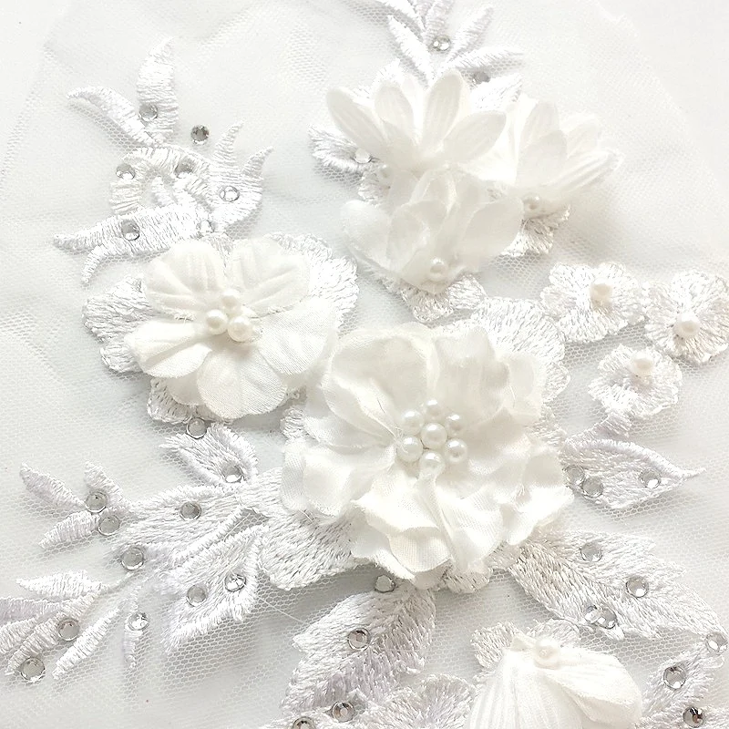 Расшитые бисером Горячие буровые кружевные свадебные вышитые цветы патчи для