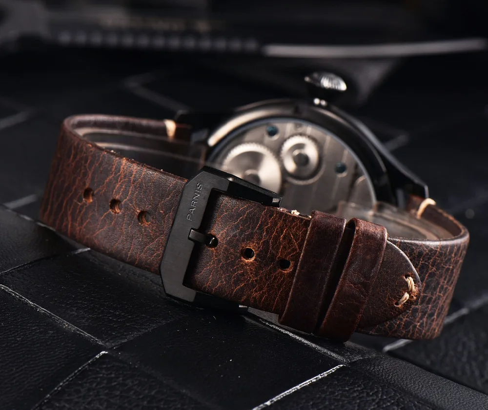 2020 вопрос Повседневное мужские часы механическая рука ветер кожа 44 мм Парнис с