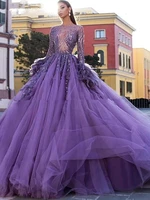 2021 long sleeve elegant evening dress vestidos de noite luxury feather beaded ball gowns prom party dresses robe de soiree ev98