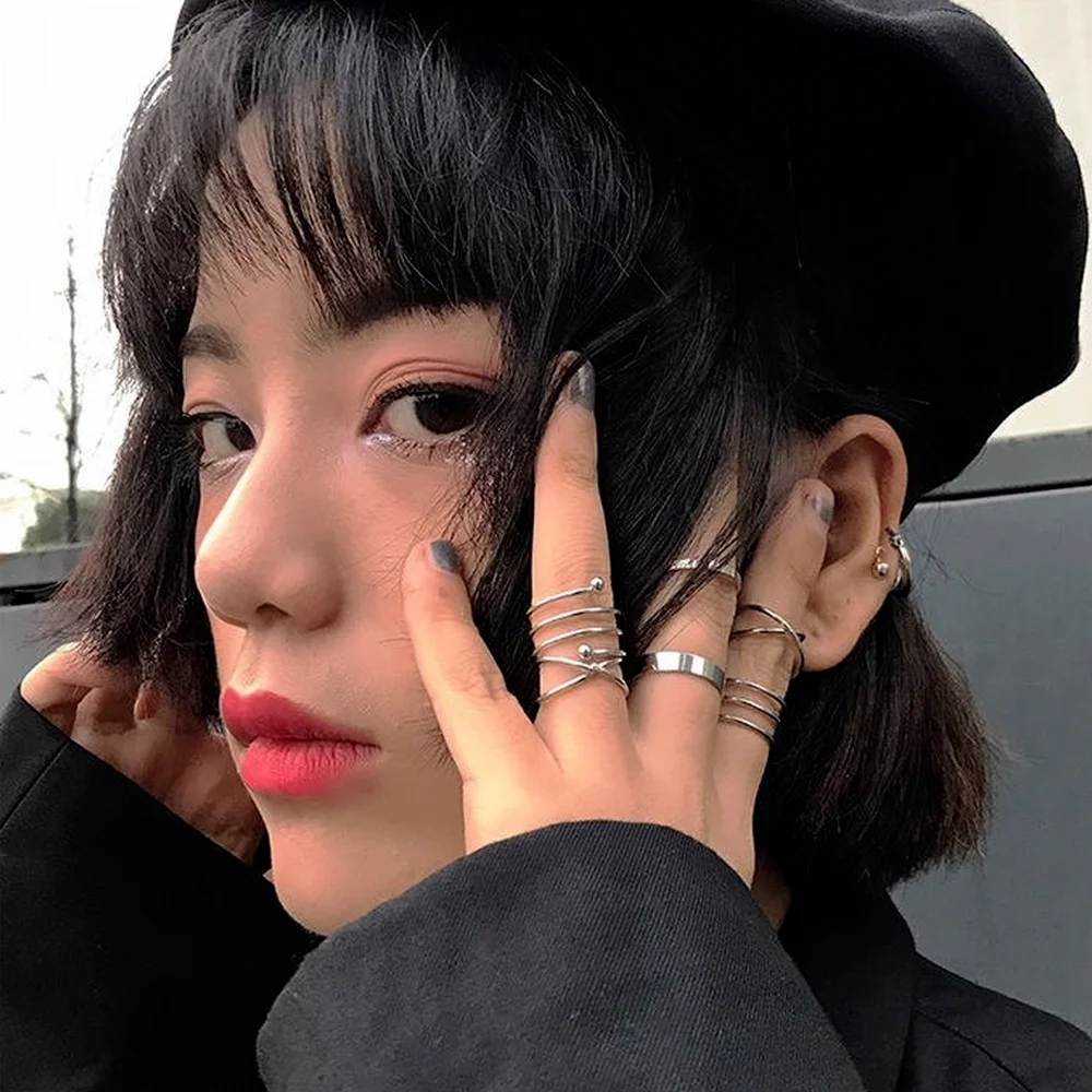 

2021 Fashion Ring Set Hip-Hop Wind Contracted Alloy Ring Cold Wind Ring Set Stainless Boho Party Punk Irregular Trendy Cool