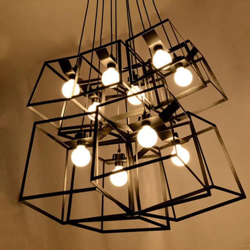 Современный кубический подвесной светильник с рамкой s геометрические люстры