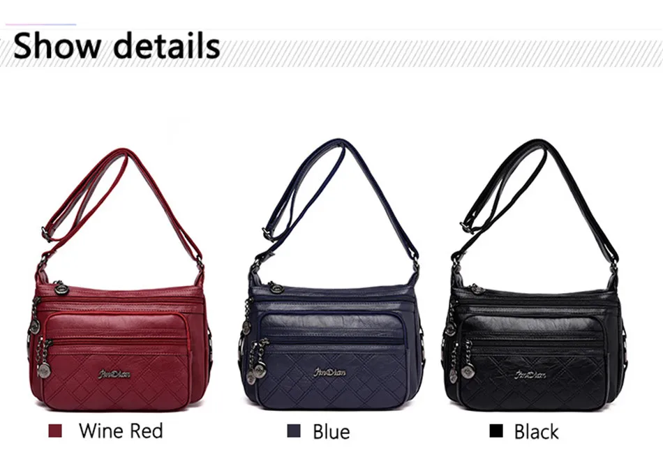 Three-layer zipper Women crossbody bags for women bag over shoulder High Quality Leather Messenger Bags sac a main tote Bolsas
