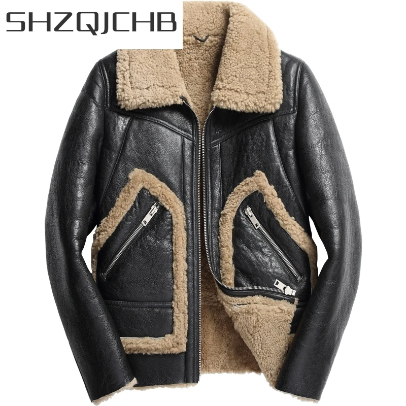 

JCGB 2021 100% Natural Shearling Jacket Men Clothes Streetwear Real Fur Coat Man Moto Biker Slim Genuine Leather Jackets 744