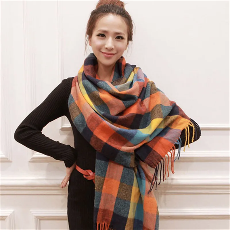 12 Fashion Women's Winter Stole Plaid Scarves ladies Cashmere Scarf long wool pashmina femme foulard female winter neck scarf - Цвет: 12