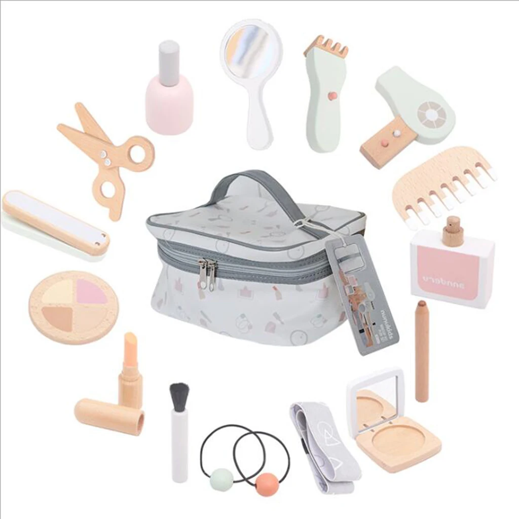 

Simulation Pretend Play Makeup Kit Role Play Lipstick Brush Hair Dryer Scissors with Handbag for Girls Age 3, 4, 5,6