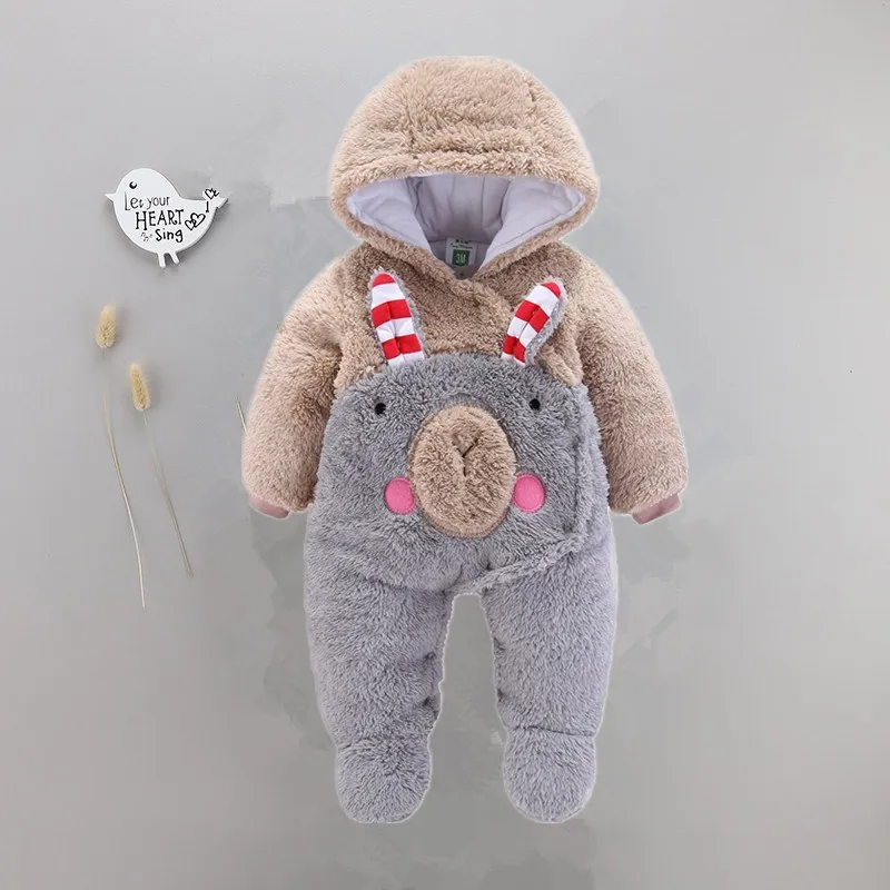 Коралловые детские комбинезоны из флиса Зимняя Теплая Одежда для новорожденных