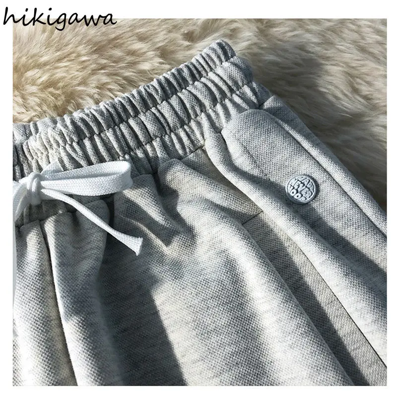 

Hikigawa Pantalon Femme Long Harem Pant Rainbow Button Harajuku Mujer Pantalones Casual Loose 2021 Spring Solid Women's Pants