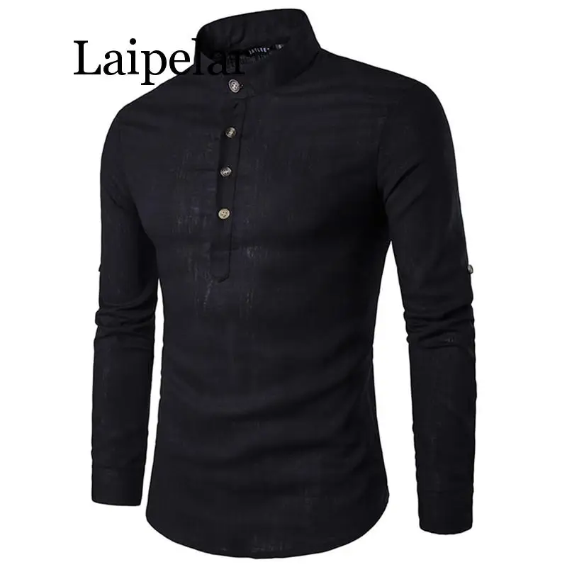 

Laipelar 2019 Men casual Shirt Collar Breathable Comfy Traditional Chinese Style Cotton Polyester long sleeve shirts EU size