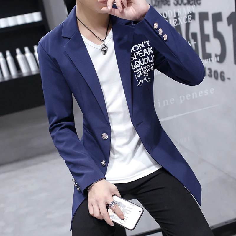 Весна 2019 костюм Для Мужчин's длинный Стройный блэйзер королевский синий