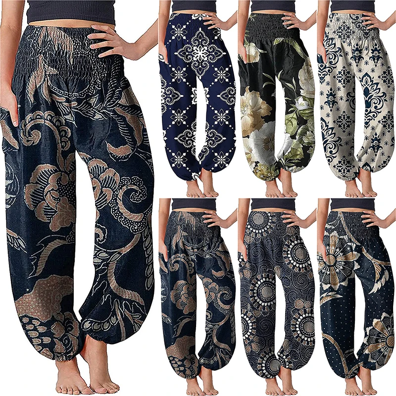 

2021 Ladies Bohemian Trousers Hippy Casual Loose Pant Vintage Baggy Harem Pant Yoga Pants Boho Print Pajamas for Women Plus Size