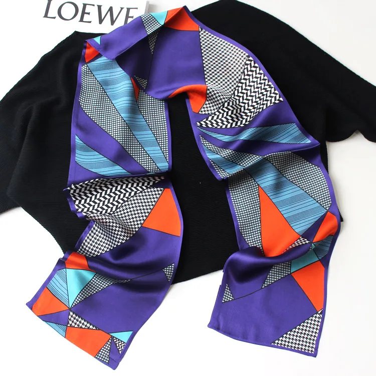 

KMS Narrow silk long strip small scarf fashion long square scarf small scarf wrap for Girl Lady Woman 145*15CM/25G