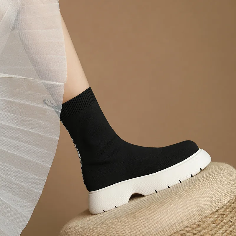 

CONASC Fashion Women Mid-Calf Boots Autumn Winter Warm Causal Prom Working Boots Concise Design Elastic Band Shoes Woman