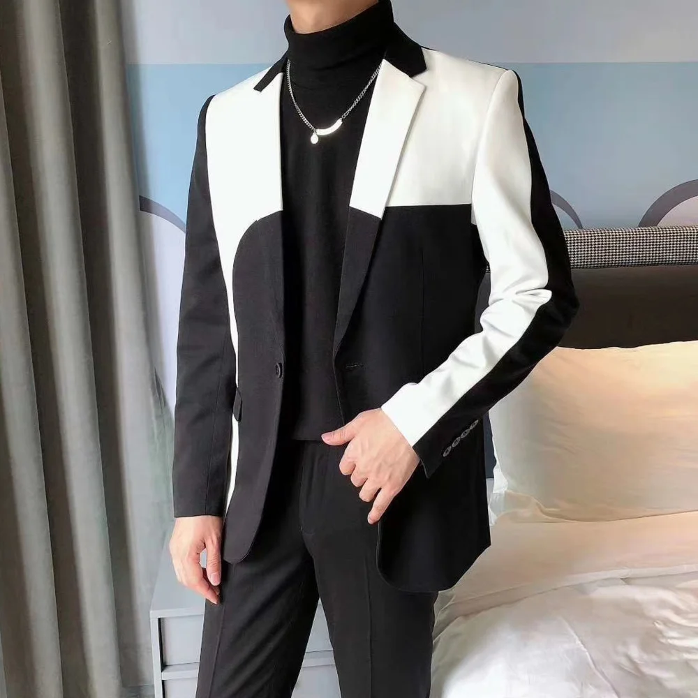 

Patchwork Blazer Suit Men Party Club Banquet Blazer Hombre Jacket Men 2021 Stylish Blazer Gentleman Wedding 2-piece Suit For Men