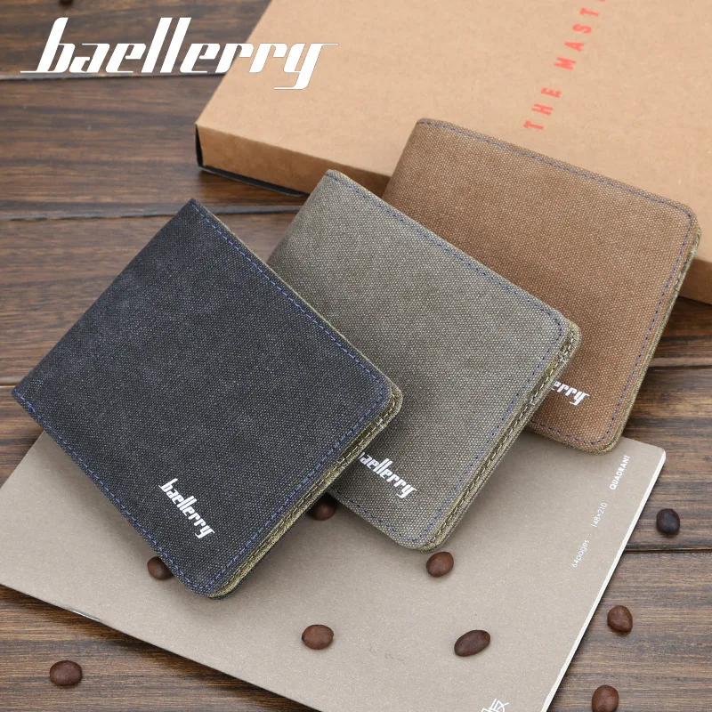 

Baellerry Men's Canvas Wallet Korean Short Horizontal Wallet Leisure Wallet Card Bag Student Wallet