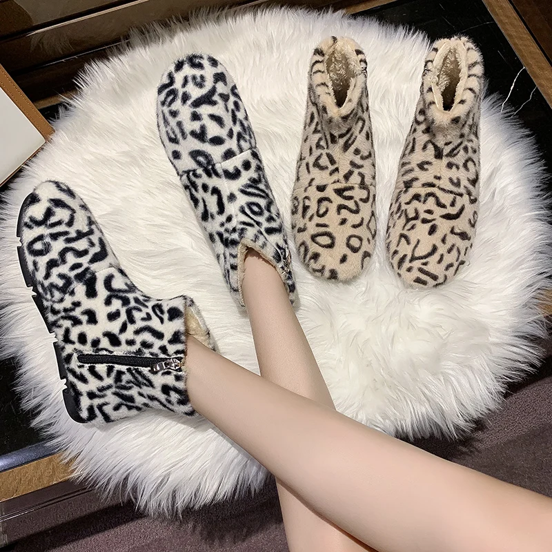 

Winter Boots For Women Shoes Woman Flat Soft Sole Warm Plush Ankle Boots Round Toe Zip Graffiti Snow Boots Botas Mujer Plus Size
